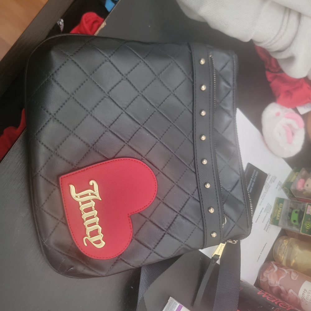 Juicy Couture Black Quilted Crossbody Bag with Red Heart